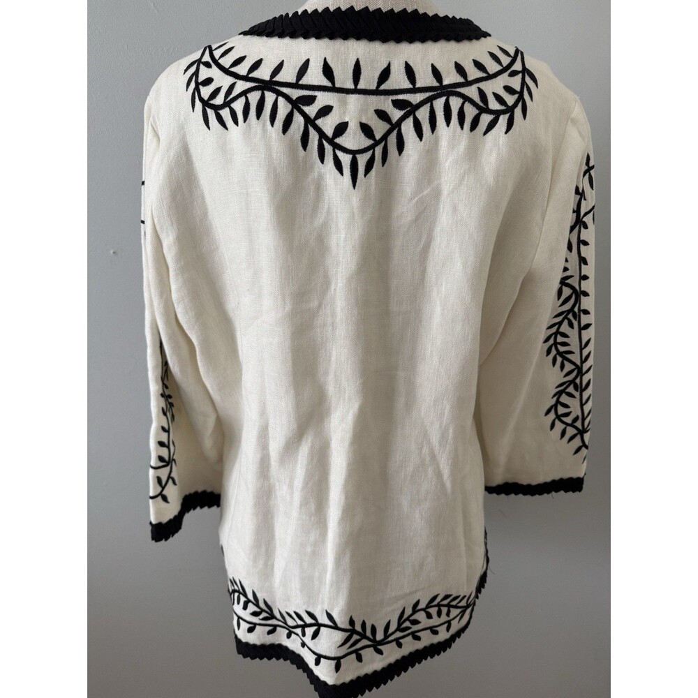 Linea by Louis Dell'Olio Linen Embroidered Jacket Women’s Size Medium - Picture 3 of 10